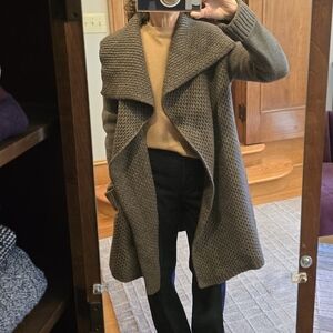 Vince Taupe Wool Knit Cunky Long Cardigan Coat | L